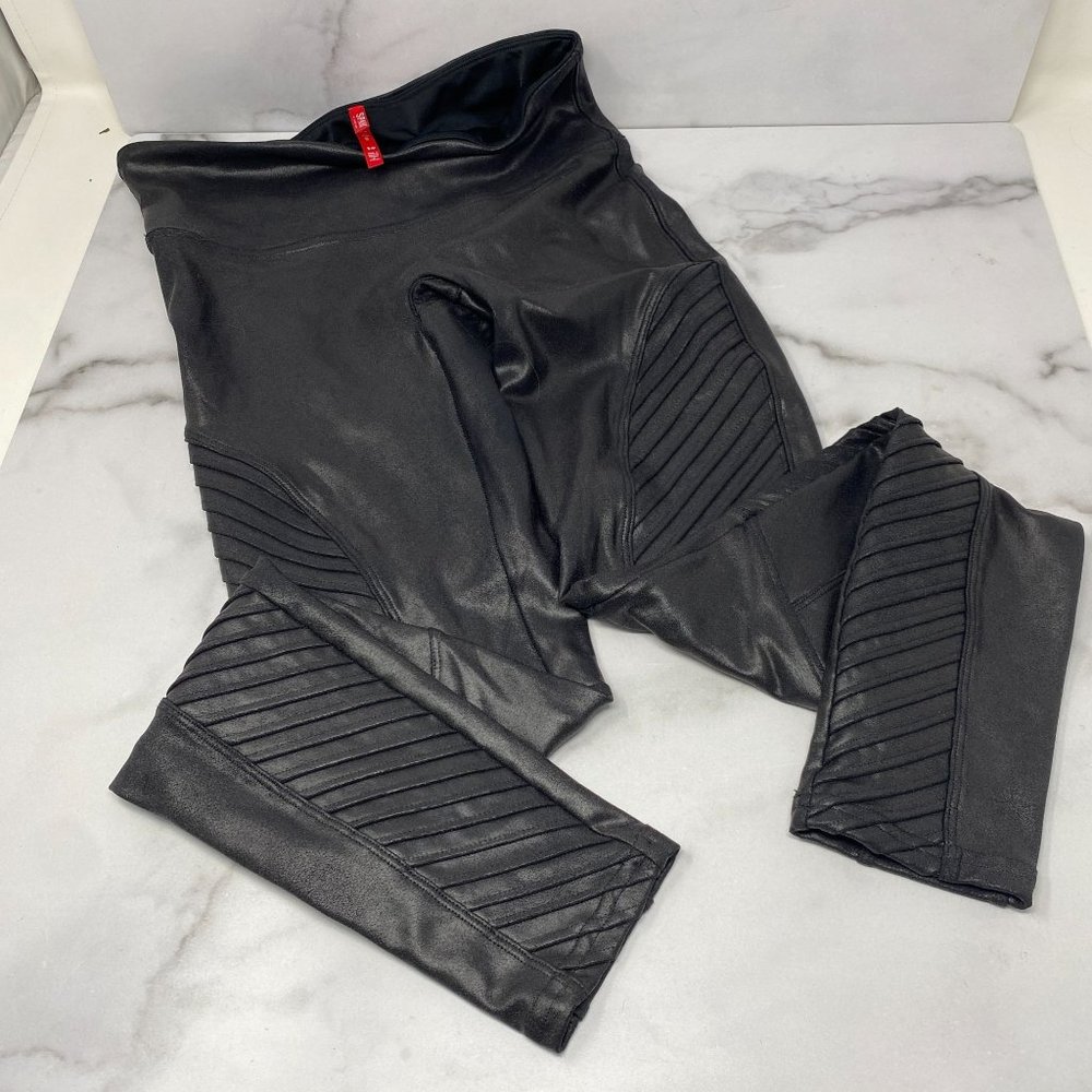 Spanx Faux Leather Moto Leggings Very Black Size Small